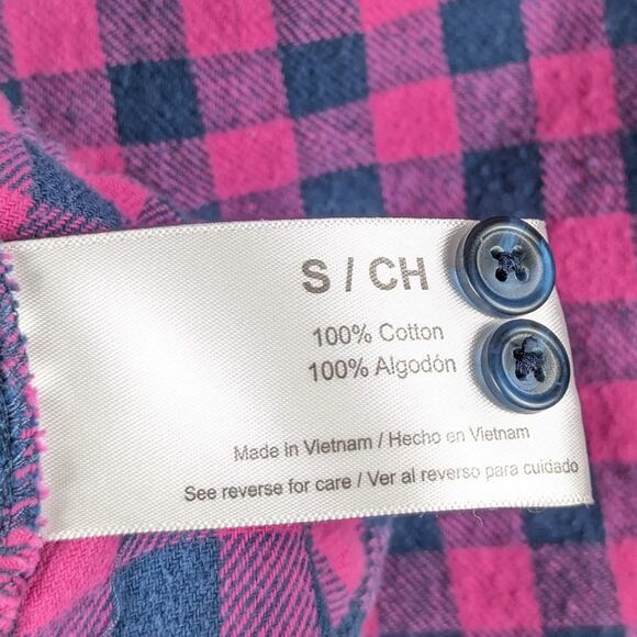 Eddie Bauer Women’s Shirt Small Plaid Long Sleeve Button Front Cotton Pink Blue - Picture 3 of 4